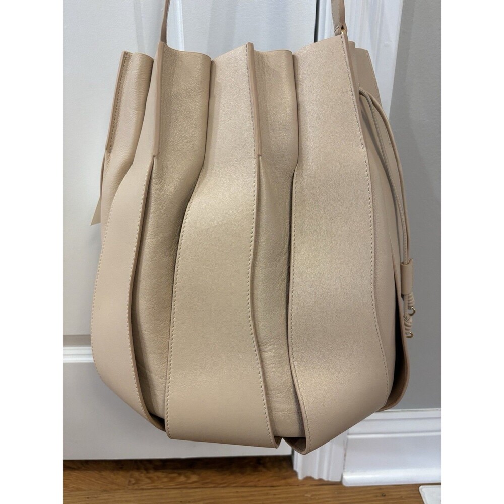 NWT Ulla Johnson Lotus Pleated Bucket Bag Purse Apple Blossom Brown Cream Tote - Picture 2 of 13